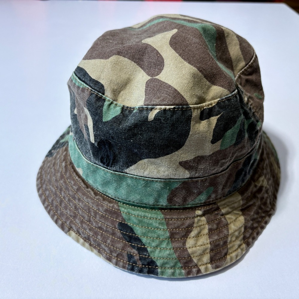 Polo Ralph Lauren Camo Bucket Hat Green Brown Faded Camouflage Logo Cap Size S/M